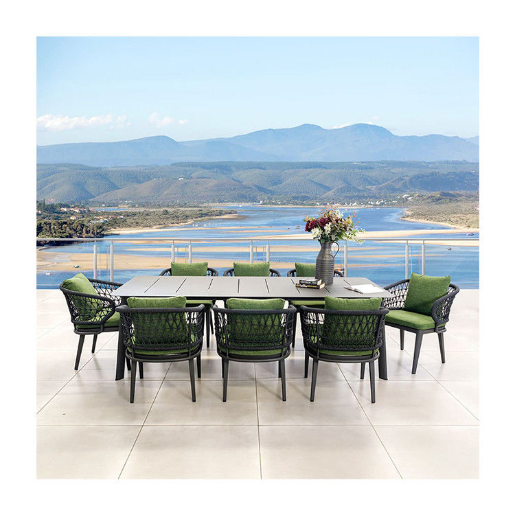 Set de comedor al aire libre con diseño de tejido de cuerda y marco de metal de aluminio de AJUNION