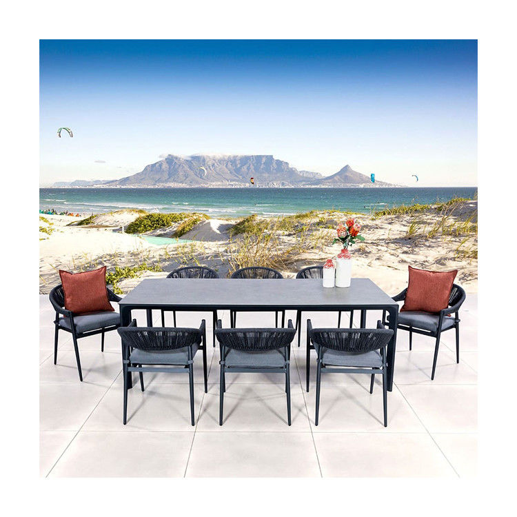 Sillón de cuerda de tejido sillas de comedor sillas de comedor para el jardín de tamaño grande moderno 8 plazas de exterior