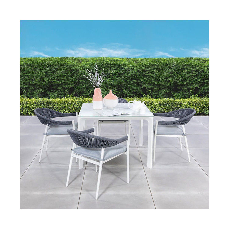 Muebles de jardín de comedor de cuerda de aluminio con 4 asientos Comedor al aire libre de AJUNION