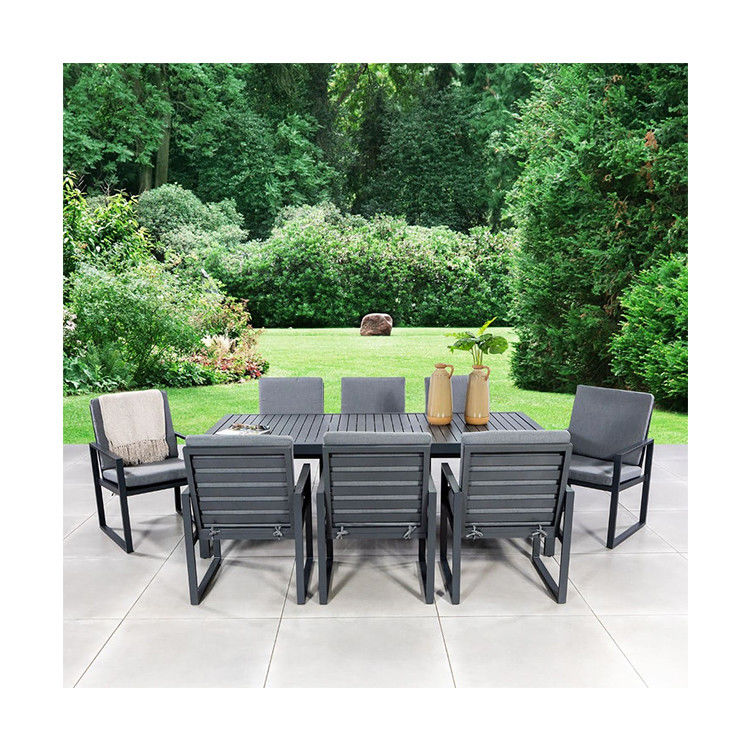 Silla de comedor y mesa de comedor de metal para 8 asientos en Villa Comedor al aire libre
