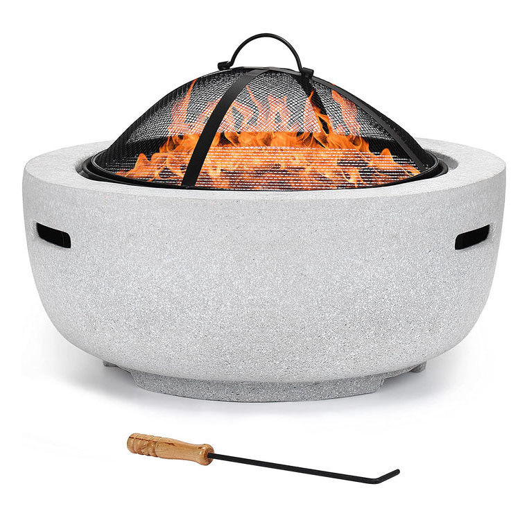 Blanco 3 en 1 redondo chimenea de leña carbón de horno de barbacoa mesa de parrillado chimenea de piedra artificial con logotipo personalizado