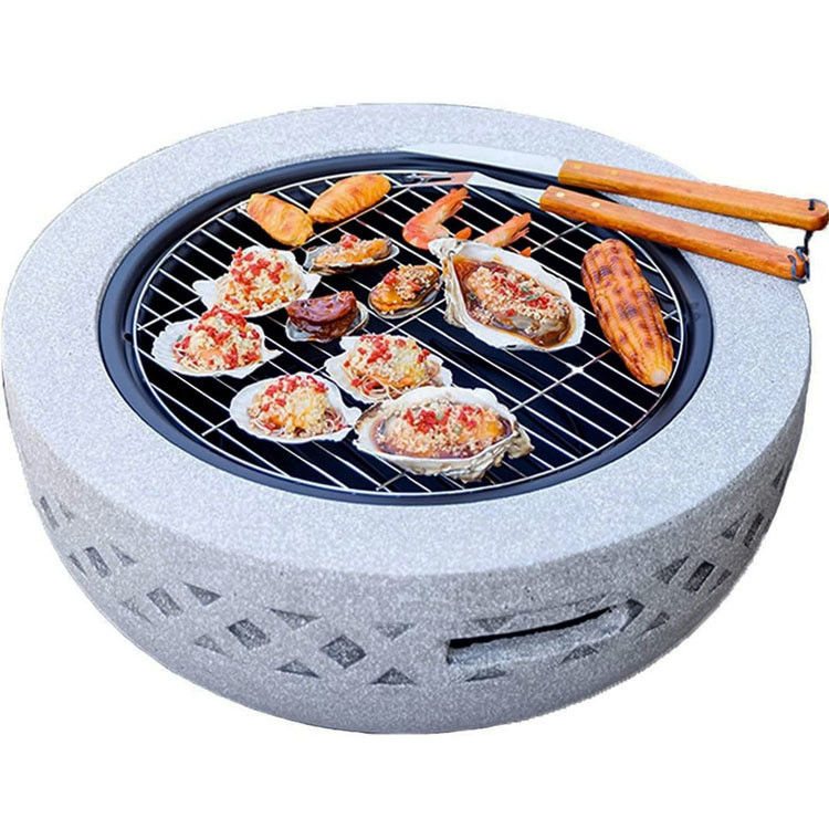 3 en 1 Fuego redondo de leña carbón de hierba mesa de barbacoa para el patio exterior de metal
