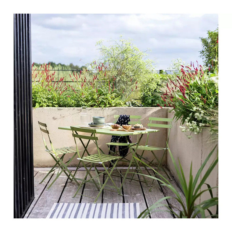 AJUNION 4 asientos Patio de metal plegable Conjunto de jardín de acero Conjunto de mesa plegable y silla Conjunto de bistró al aire libre