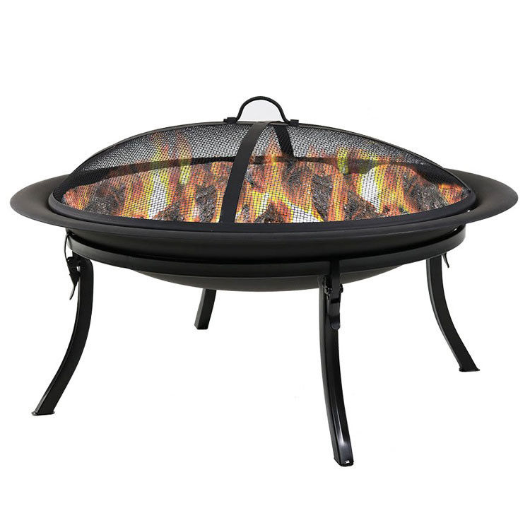 Patio al aire libre jardín hoguera campamento redondo metal fuego Pit Bowl con póquer en negro
