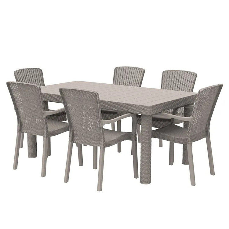 Logotipo personalizado de mesa y silla de comedor de rattan de plástico nórdico para ocio diseño apilable