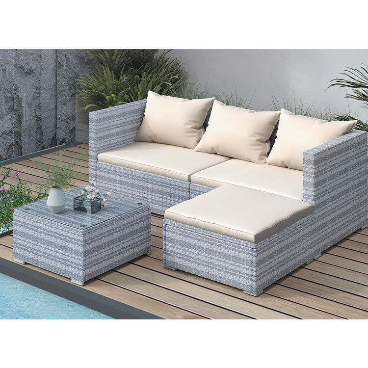 AJUNION Sofá de jardín de Wicker Rattan Salón al aire libre Conjunto de 4 piezas con embalaje de correo Y