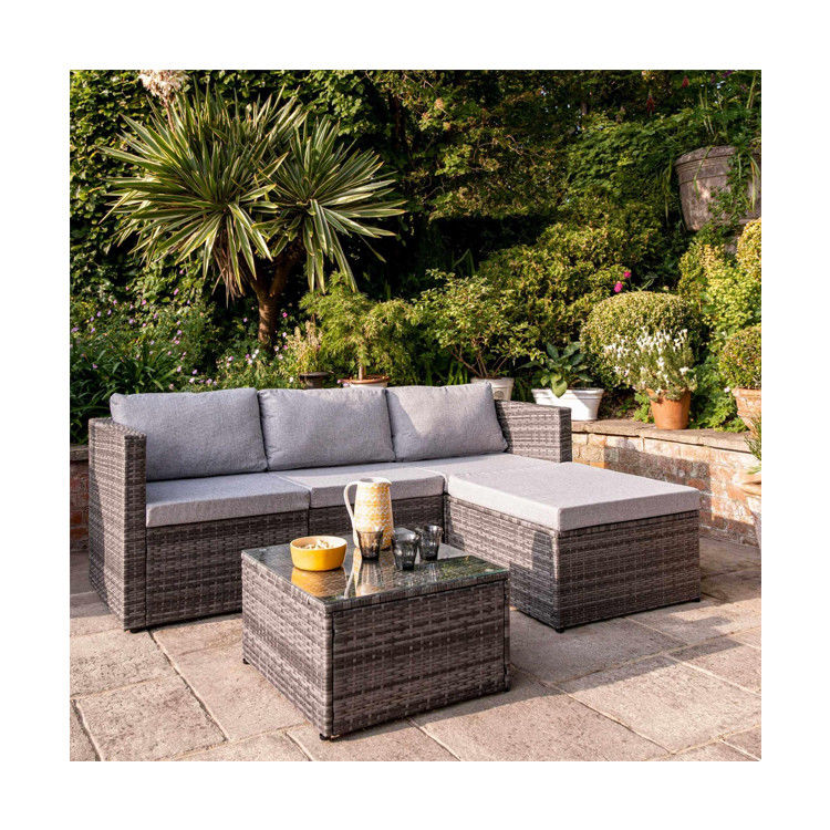 Ocio al aire libre AJUNION 4 asientos Muebles de jardín de Wicker Rattan Sofá de esquina Set de salón