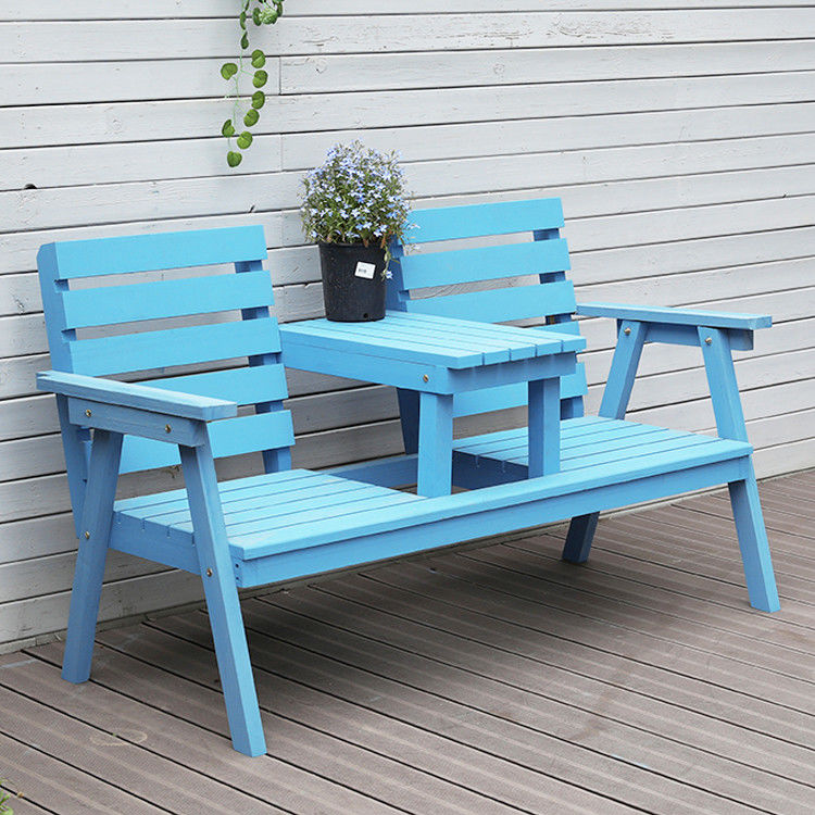 Jardín exterior de madera maciza silla doble banco con mesa Disfrute de su patio con estilo