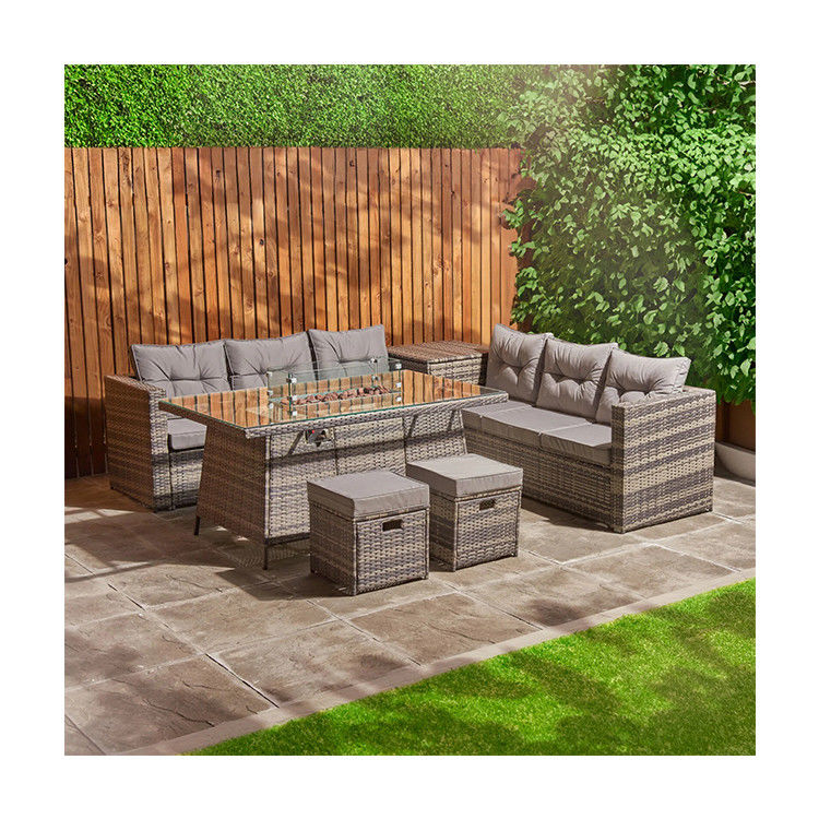 Conjunto de jardín de ratán de patio con mesa de fuego AJUNION 8 asientos Conjunto de sofá seccional