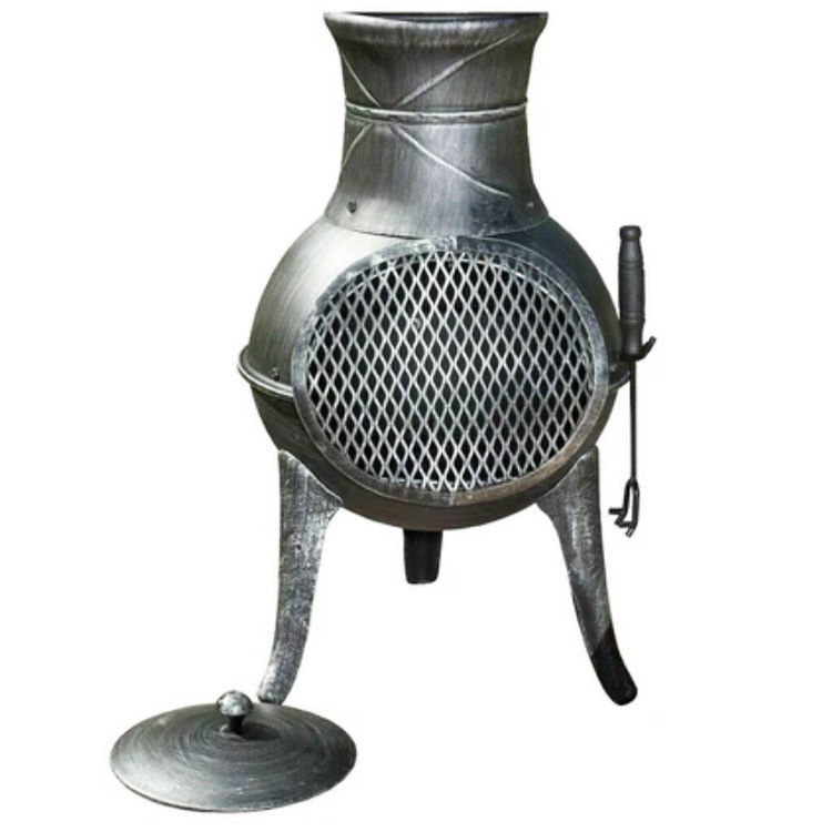 Metal patio exterior patio trasero jardín acampada acero pesado chimenea de leña carbón chimenea chimenea chimenea chimenea con gorra de lluvia
