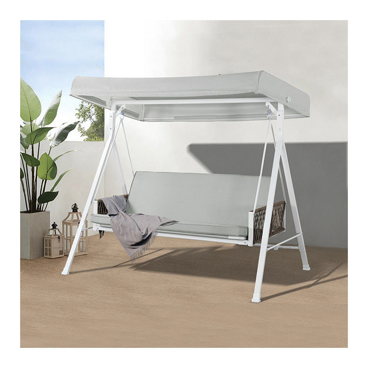 Silla de balanceo al aire libre con techo ajustable AJUNION 3 plazas cama de balanceo y marco de acero