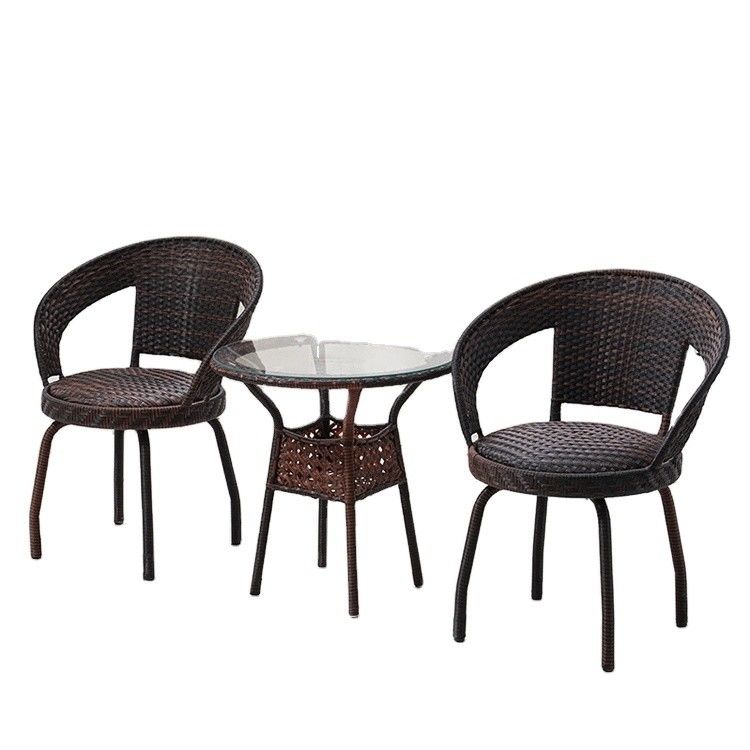 Conjunto de mesa y silla de vícara de ratán de tejido PE para muebles de jardín