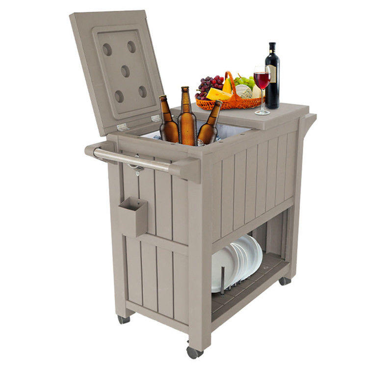 Diseño tradicional 3-en-1 Carrito portátil de refrigerador de hielo exterior con cuatro ruedas