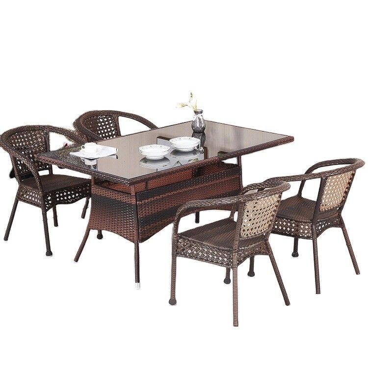 Balcón de jardín al aire libre Sillón apilable y mesa de comedor de mimbre para ocio