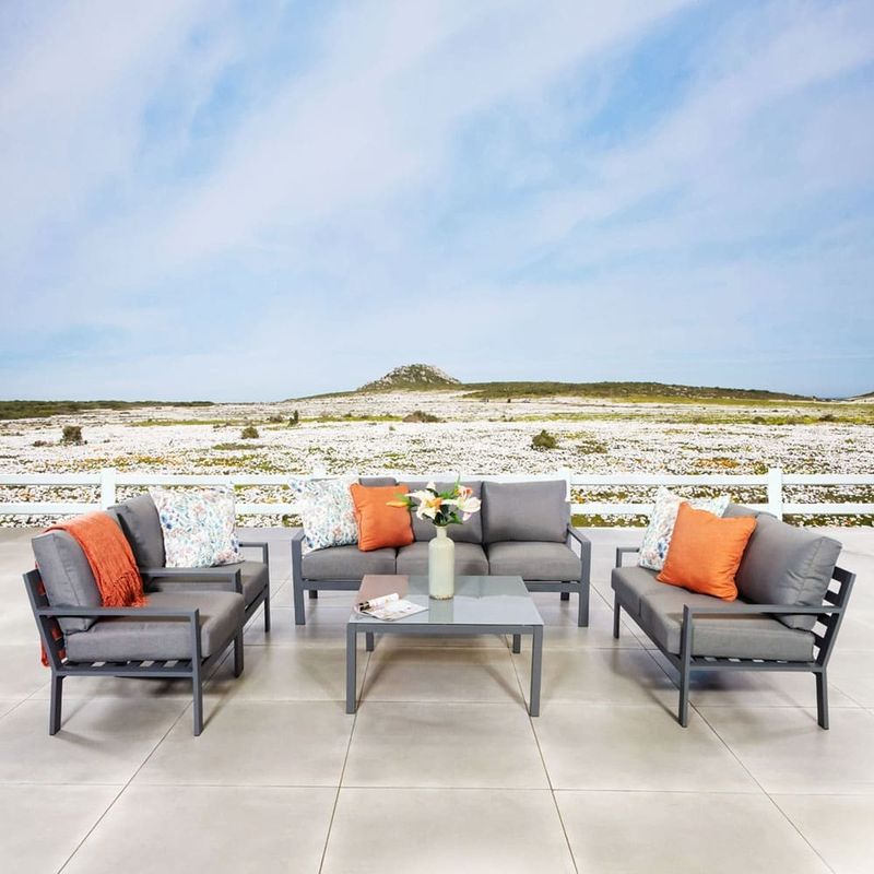 AJUNION Muebles de aluminio de 5 piezas para exteriores Conjunto de sofá de jardín Patio Conjunto de salón