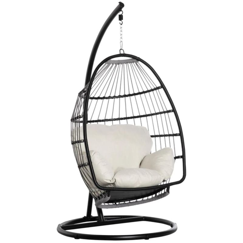 Diseño plegable silla de swing de huevo colgante al aire libre con soporte Muebles generales de exterior