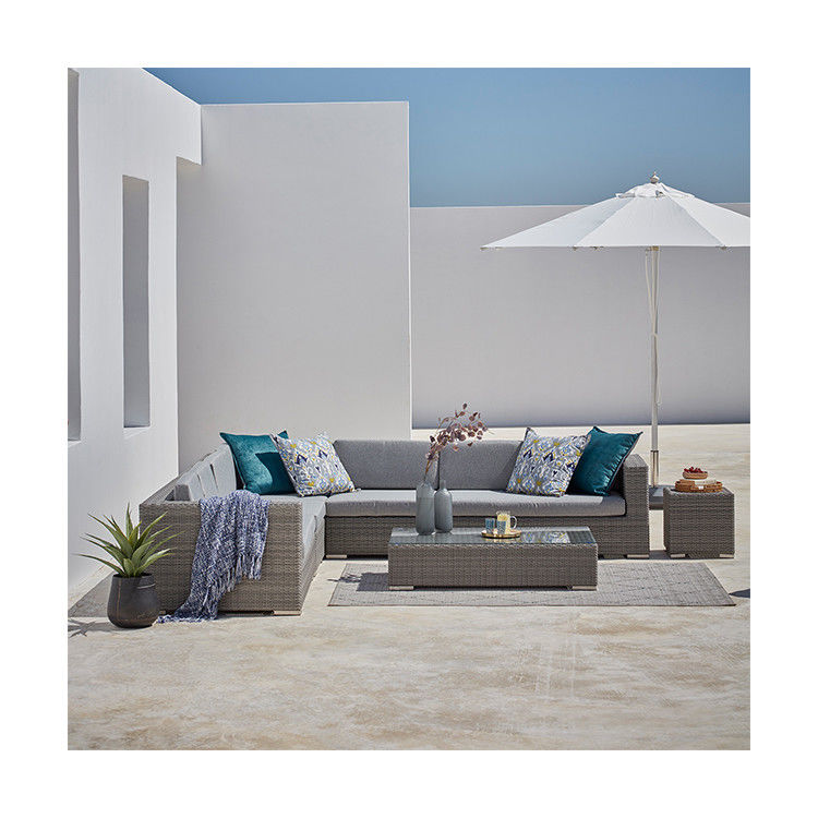 Sofá de jardín de tamaño grande en forma de L PE Sofá de exterior de vítrea de 8 piezas Rattan Set de muebles de exterior