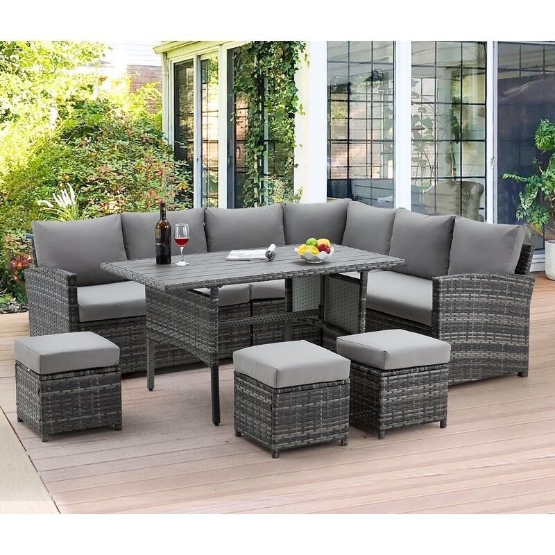 AJUNION 9 piezas Muebles de exterior de vícara de ratán Sofá Confortable PE de vícara de ratán