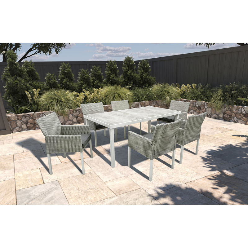 Embalaje de correo Y 7 piezas Muebles de jardín Mesa y sillas Confeccionadas con Wicker Rattan PE