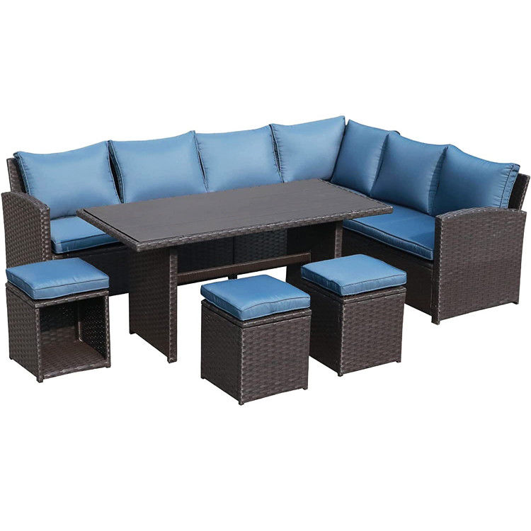 Sofá al aire libre Patio Jardín Balcón Piscina Playa Tejido PE Wicker Rattan Salón Conjunto de Sofá Modular