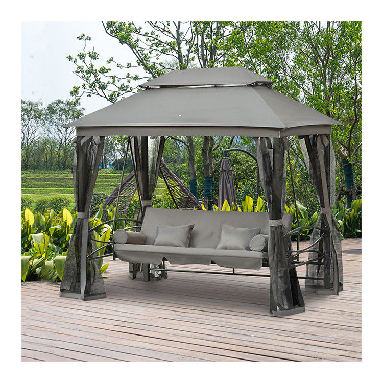Metal AJUNION patio al aire libre cama de día 3 en 1 dosel mirador silla de oscilación jardín hamaca con malla mosquiteros