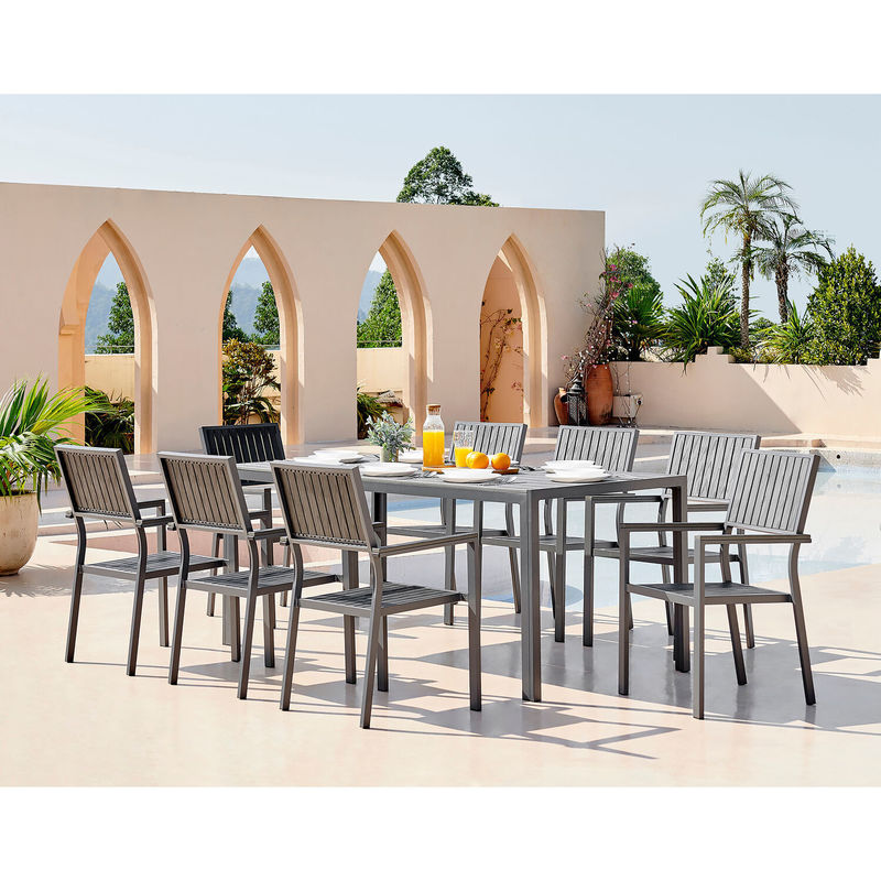 Set de comedor de aluminio para exteriores de 8 asientos de madera de teca