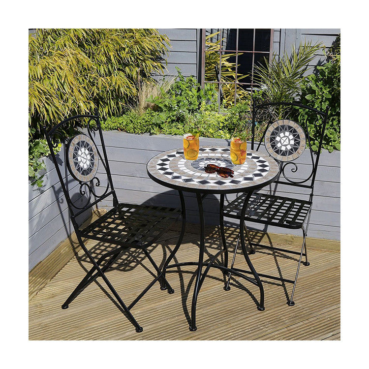 Balcón de jardín de hierro resistente Bistro Set con estilo de diseño moderno y revestimiento de azulejos de cerámica