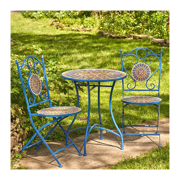Iron Crafts Mosaic Bistro Set 3pcs Set de balcón con mesa plegable y silla por AJUNION