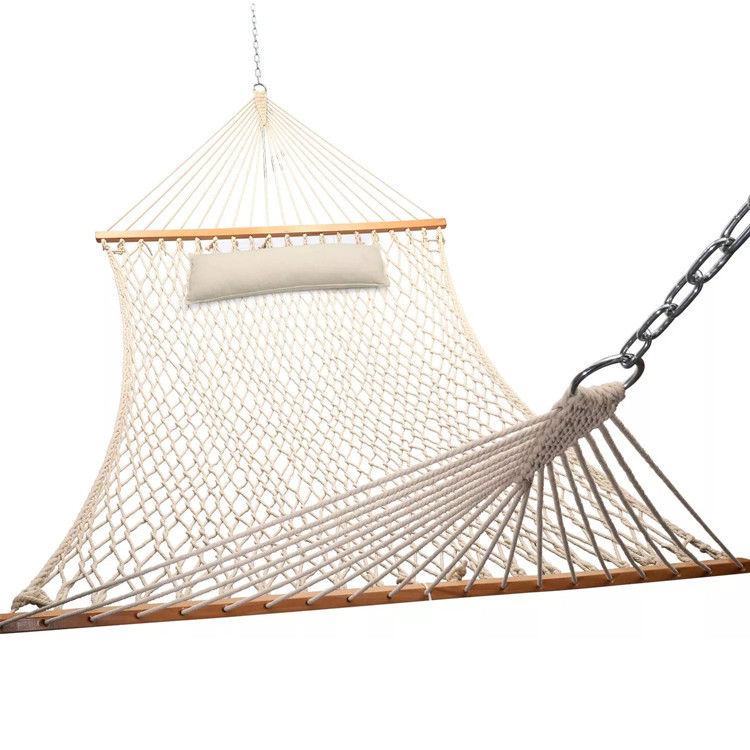 Acogedora cama de hamaca portátil plegable con malla de cuerda de algodón para acampar en jardines interiores al aire libre