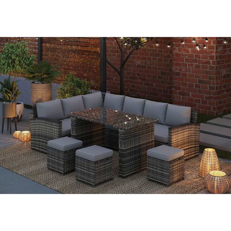 AJUNION 9 piezas de Rattan Jardín Set de comedor Muebles de exterior de Wicker Rattan Set de sofá de exterior