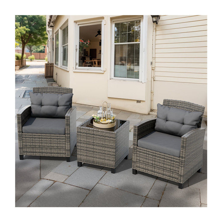 Conjunto de Bistro al aire libre Silla de jardín de ratán 2 asientos Patio Conjunto de grupo con mesa de café de AJUNION