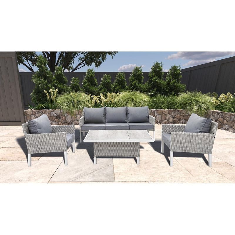 Muebles de ratan de estilo moderno de 4 piezas de salón con L193xW71xH77cm Sofa tamaño