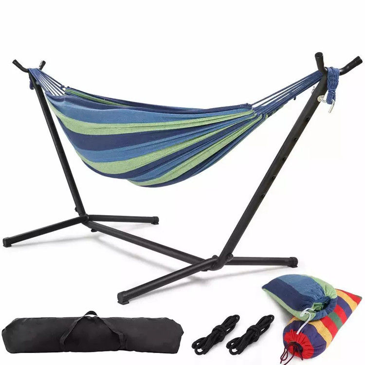 Inicio Jardín al aire libre Acampada Portátil Ligero Doble Plegable Hamacas de algodón doble con soporte de metal
