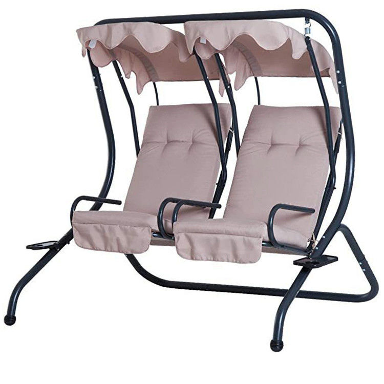 Silla colgante de metal doble de 2 asientos con toldo Disfruta del aire libre con comodidad