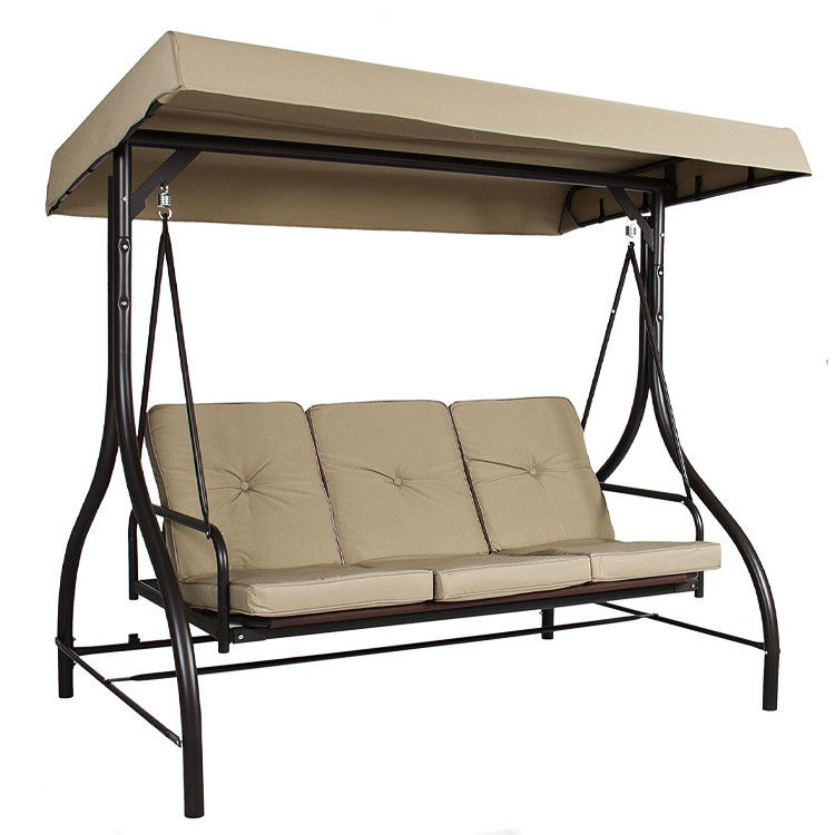 Jardín al aire libre 3 asientos silla de oscilación con dosel y cama de tumbona de acero plegable ajustable