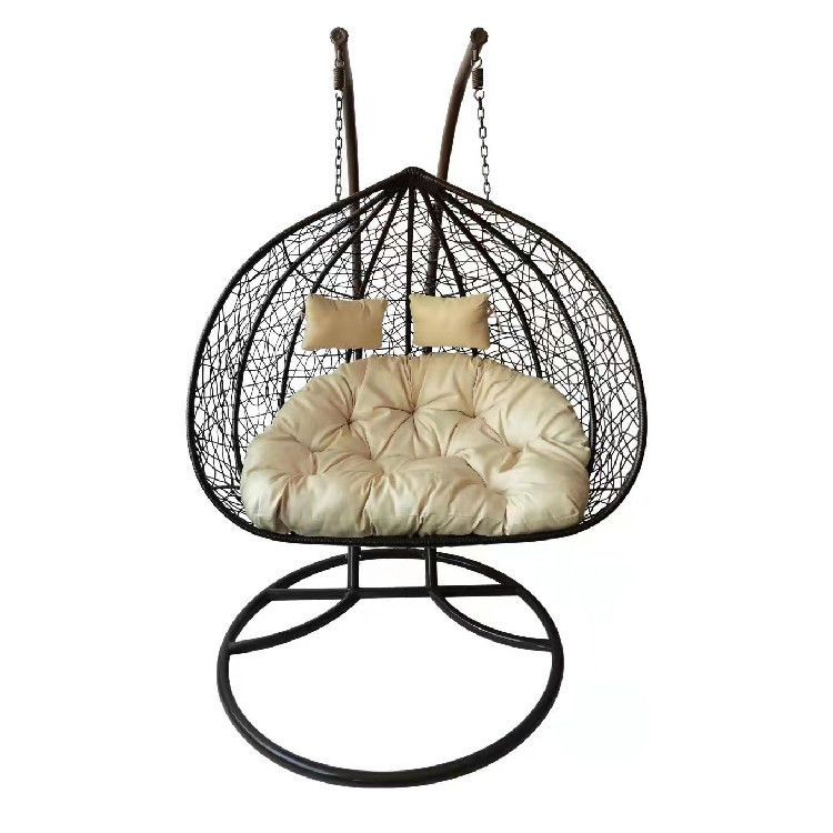 Balcón interior contemporáneo al aire libre Jardín portátil de doble persona colgando de ratán Wicker huevo silla de oscilación con cojín