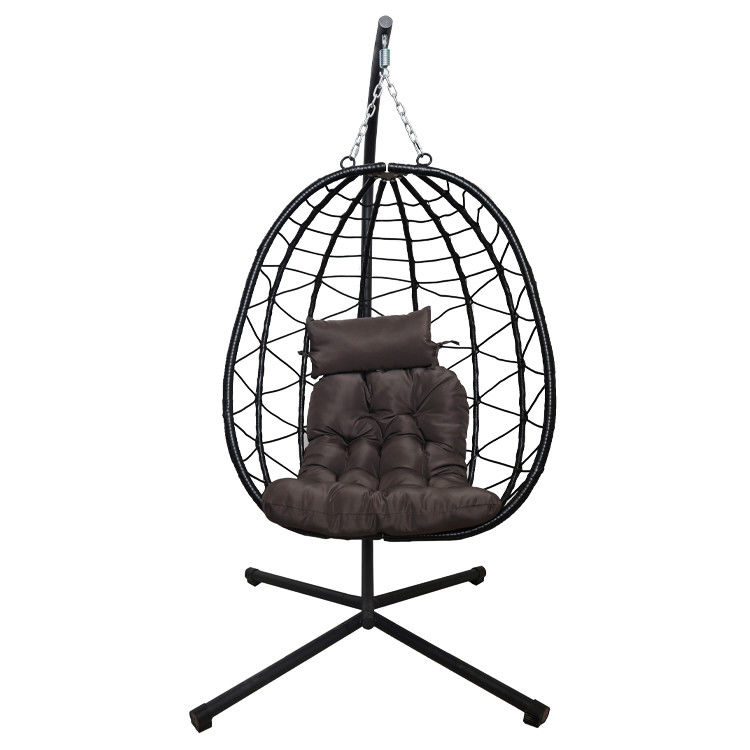 Patio al aire libre patio jardín tejido Pe Rattan cuerda plegable colgando huevo silla colgante con cojín
