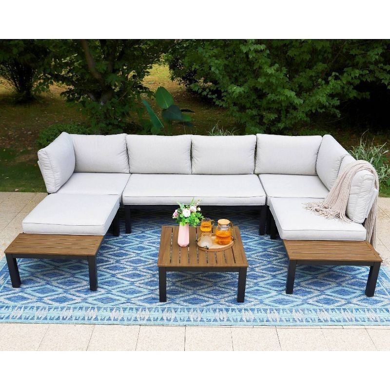 Conjunto de patio modular de aluminio AJUNION Forma U Muebles de exterior de gran tamaño Sofá seccional