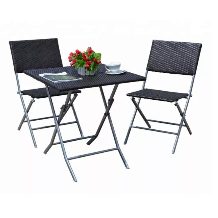 Muebles de patio al aire libre con mesa y silla plegables de vidrio de ratán de PE