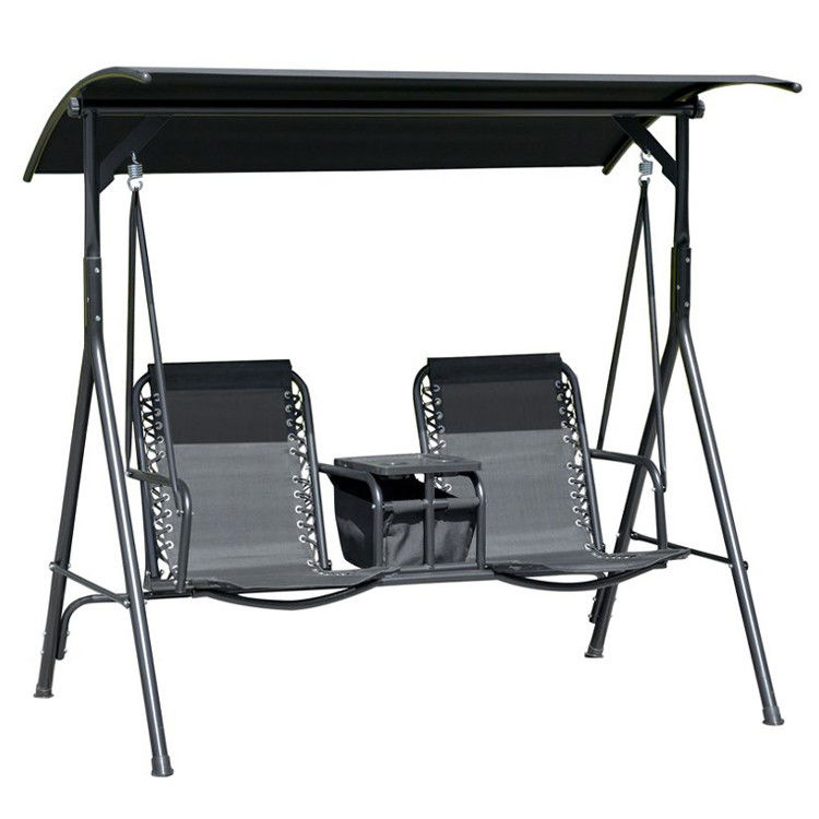 Silla de balanceo moderna para exteriores 67.7"D x 44.1"W x 65"H con soporte para tazas y sombra ajustable