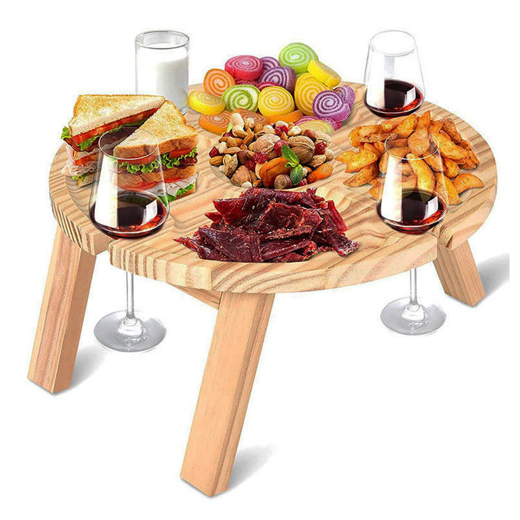 Tabla redonda plegable portátil de madera para acampar al aire libre Viajes a la playa y picnics