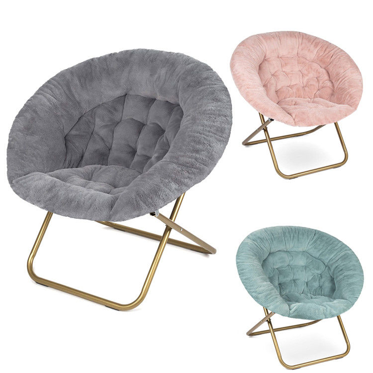 Camas de acero de acampada silla lunar plegable para adultos y niños silla de platillo de habitación de piel falsa