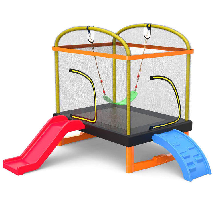 Fitness para niños Unisex Trampolín exterior interior con escalera de escalada y tobogán