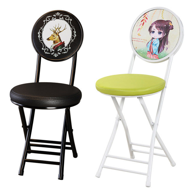 Muebles para exteriores Portable Cuadro de metal plegable de cuero Silla redonda con cojín
