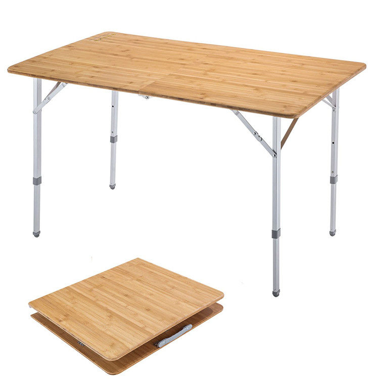 Mesa de mesa de 120*70cm Patio Jardín Bambú Aluminio Plegable Mesa para picnic Camping Comida