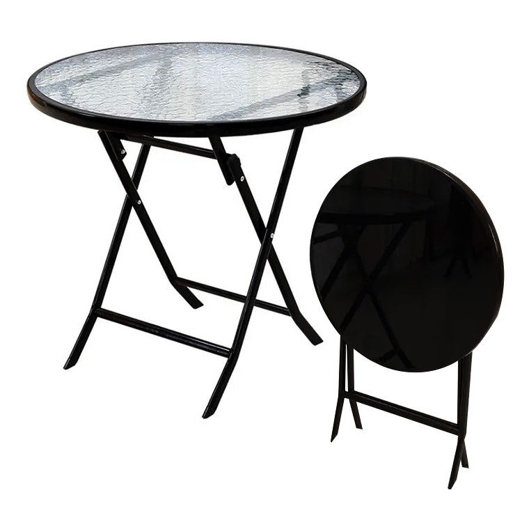 Vidrio templado metálico plegable Mesa de comedor de café para camping al aire libre Balcón patio de jardín